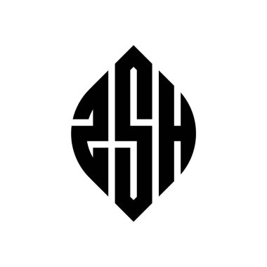 Çember ve elips şekilli ZSH daire harf logosu tasarımı. Typographic tarzında ZSH elips harfleri. Üç baş harf daire şeklinde bir logo oluşturuyor. ZSH Çember Amblemi Soyut Monogram Harf İşaretleme Vektörü.