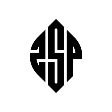 Çember ve elips şekilli ZSP daire harf logosu tasarımı. Tipografik biçimli ZSP elips harfleri. Üç baş harf daire şeklinde bir logo oluşturuyor. ZSP Çember Amblemi Soyut Monogram Harf İşaretleyici Vektörü.