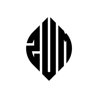 Çember ve elips şekilli ZUM daire harf logosu tasarımı. Typographic tarzında ZUM elips harfleri. Üç baş harf daire şeklinde bir logo oluşturuyor. ZUM Çember Amblemi Soyut Monogram Harf İşaretleyici Vektörü.
