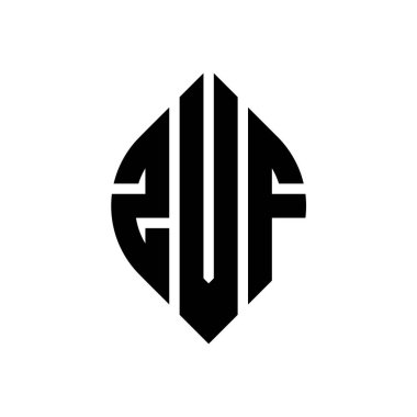 Daire ve elips şekilli ZVF daire harf logosu tasarımı. Tipografik tarzda ZVF elips harfleri. Üç baş harf daire şeklinde bir logo oluşturuyor. ZVF Çember Amblemi Soyut Monogram Harf İşaretleyici Vektörü.