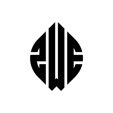 Çember ve elips şekilli ZWE daire şeklinde harf logosu tasarımı. Tipografik tarzda ZWE elips harfleri. Üç baş harf daire şeklinde bir logo oluşturuyor. ZWE Çember Amblemi Soyut Monogram Harf İşaretleme Vektörü.