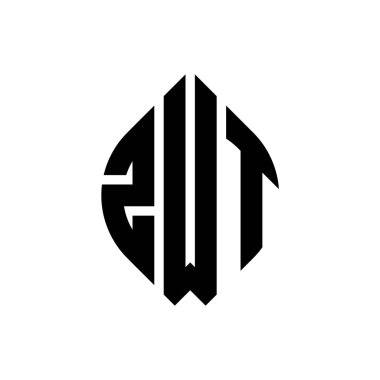 Çember ve elips şekilli ZWT daire harf logosu tasarımı. Tipografik tarzda ZWT elips harfleri. Üç baş harf daire şeklinde bir logo oluşturuyor. ZWT Çember Amblemi Soyut Monogram Harf İşaretleyici Vektörü.