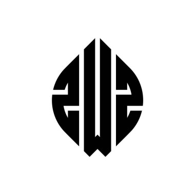 Çember ve elips şekilli ZWZ daire harf logosu tasarımı. Typographic tarzında ZWZ elips harfleri. Üç baş harf daire şeklinde bir logo oluşturuyor. ZWZ Çember Amblemi Soyut Monogram Harf İşaretleyici Vektörü.
