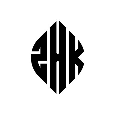 Çember ve elips şekilli ZXK daire harf logosu tasarımı. Tipografik biçimli ZXK elips harfleri. Üç baş harf daire şeklinde bir logo oluşturuyor. ZXK Çember Amblemi Soyut Monogram Harf İşaretleyici Vektörü.