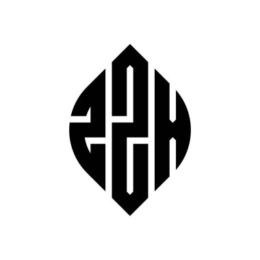 Çember ve elips şekilli ZZX daire harf logosu tasarımı. Typographic tarzında ZZX elips harfleri. Üç baş harf daire şeklinde bir logo oluşturuyor. ZZX Çember Amblemi Soyut Monogram Harf İşaretleyici Vektörü.
