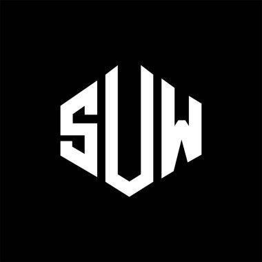 SUW letter logo design with polygon shape. SUW polygon and cube shape logo design. SUW hexagon vector logo template white and black colors. SUW monogram, business and real estate logo.