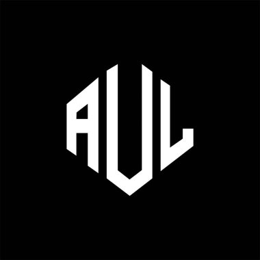 AUL letter logo design with polygon shape. AUL polygon and cube shape logo design. AUL hexagon vector logo template white and black colors. AUL monogram, business and real estate logo.