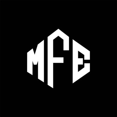 MFE letter logo design with polygon shape. MFE polygon and cube shape logo design. MFE hexagon vector logo template white and black colors. MFE monogram, business and real estate logo.