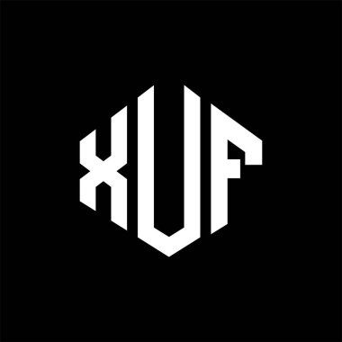 XUF letter logo design with polygon shape. XUF polygon and cube shape logo design. XUF hexagon vector logo template white and black colors. XUF monogram, business and real estate logo.