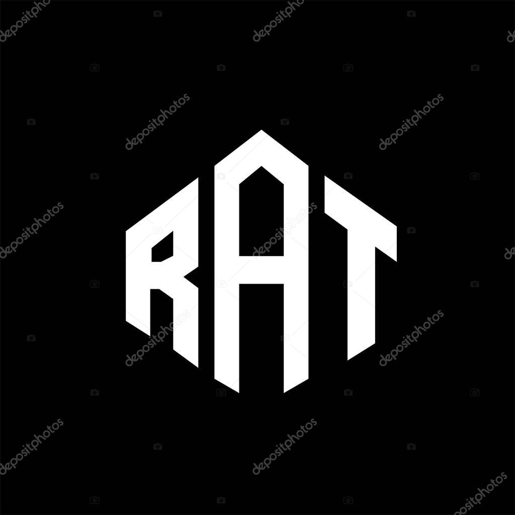 RAT letter logo design with polygon shape. RAT polygon and cube shape logo design. RAT hexagon vector logo template white and black colors. RAT monogram, business and real estate logo.