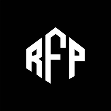 RFP letter logo design with polygon shape. RFP polygon and cube shape logo design. RFP hexagon vector logo template white and black colors. RFP monogram, business and real estate logo.
