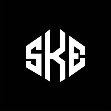 SKE letter logo design with polygon shape. SKE polygon and cube shape logo design. SKE hexagon vector logo template white and black colors. SKE monogram, business and real estate logo.