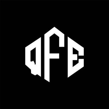 QFE letter logo design with polygon shape. QFE polygon and cube shape logo design. QFE hexagon vector logo template white and black colors. QFE monogram, business and real estate logo.