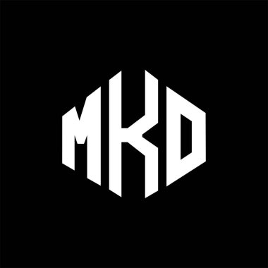 MKO letter logo design with polygon shape. MKO polygon and cube shape logo design. MKO hexagon vector logo template white and black colors. MKO monogram, business and real estate logo.