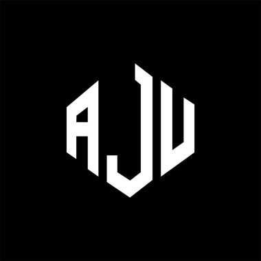 AJU letter logo design with polygon shape. AJU polygon and cube shape logo design. AJU hexagon vector logo template white and black colors. AJU monogram, business and real estate logo.