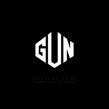 GUN letter logo design with polygon shape. GUN polygon and cube shape logo design. GUN hexagon vector logo template white and black colors. GUN monogram, business and real estate logo.