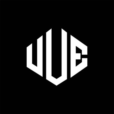 UUE letter logo design with polygon shape. UUE polygon and cube shape logo design. UUE hexagon vector logo template white and black colors. UUE monogram, business and real estate logo.
