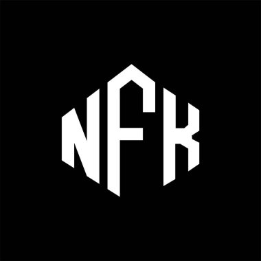 NFK letter logo design with polygon shape. NFK polygon and cube shape logo design. NFK hexagon vector logo template white and black colors. NFK monogram, business and real estate logo.