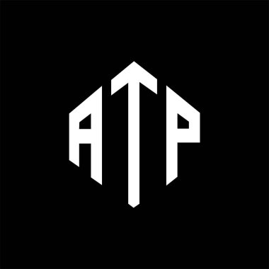 ATP letter logo design with polygon shape. ATP polygon and cube shape logo design. ATP hexagon vector logo template white and black colors. ATP monogram, business and real estate logo.