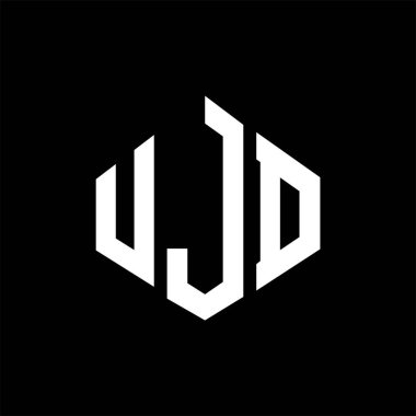 UJD letter logo design with polygon shape. UJD polygon and cube shape logo design. UJD hexagon vector logo template white and black colors. UJD monogram, business and real estate logo.