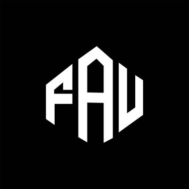 FAU letter logo design with polygon shape. FAU polygon and cube shape logo design. FAU hexagon vector logo template white and black colors. FAU monogram, business and real estate logo.