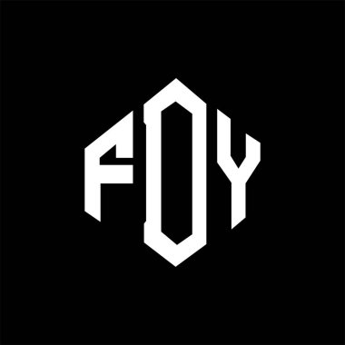 FDY letter logo design with polygon shape. FDY polygon and cube shape logo design. FDY hexagon vector logo template white and black colors. FDY monogram, business and real estate logo.
