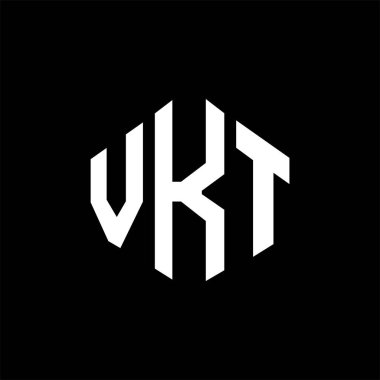 VKT letter logo design with polygon shape. VKT polygon and cube shape logo design. VKT hexagon vector logo template white and black colors. VKT monogram, business and real estate logo.