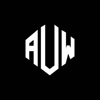 AUW letter logo design with polygon shape. AUW polygon and cube shape logo design. AUW hexagon vector logo template white and black colors. AUW monogram, business and real estate logo.