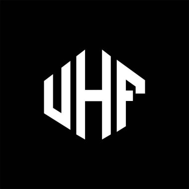 UHF letter logo design with polygon shape. UHF polygon and cube shape logo design. UHF hexagon vector logo template white and black colors. UHF monogram, business and real estate logo.