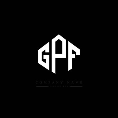 Çokgen şekilli GPF harf logosu tasarımı. GPF çokgen ve küp şeklinde logo tasarımı. GPF altıgen vektör logo şablonu beyaz ve siyah renkler. GPF monogramı, iş ve emlak logosu.