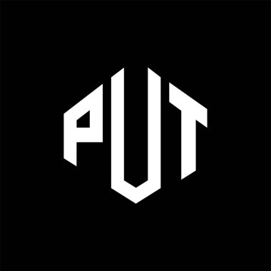 PUT letter logo design with polygon shape. PUT polygon and cube shape logo design. PUT hexagon vector logo template white and black colors. PUT monogram, business and real estate logo.