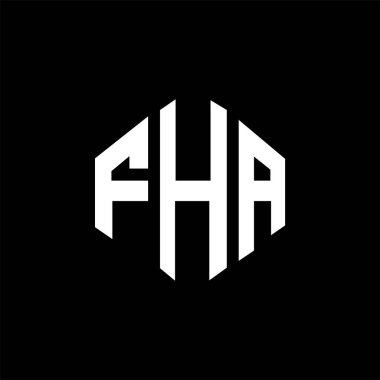 FHA letter logo design with polygon shape. FHA polygon and cube shape logo design. FHA hexagon vector logo template white and black colors. FHA monogram, business and real estate logo.