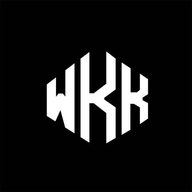 WKK letter logo design with polygon shape. WKK polygon and cube shape logo design. WKK hexagon vector logo template white and black colors. WKK monogram, business and real estate logo.