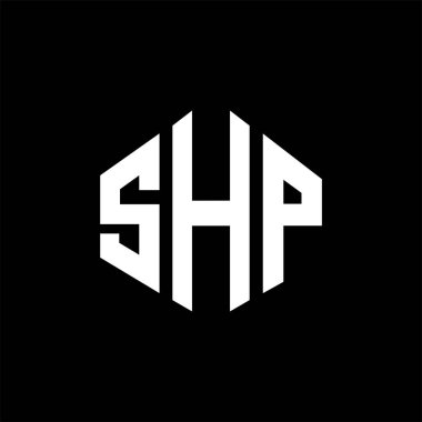 SHP letter logo design with polygon shape. SHP polygon and cube shape logo design. SHP hexagon vector logo template white and black colors. SHP monogram, business and real estate logo.