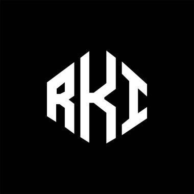 RKI letter logo design with polygon shape. RKI polygon and cube shape logo design. RKI hexagon vector logo template white and black colors. RKI monogram, business and real estate logo.