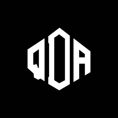QDA letter logo design with polygon shape. QDA polygon and cube shape logo design. QDA hexagon vector logo template white and black colors. QDA monogram, business and real estate logo.