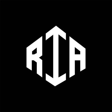 RIA letter logo design with polygon shape. RIA polygon and cube shape logo design. RIA hexagon vector logo template white and black colors. RIA monogram, business and real estate logo.