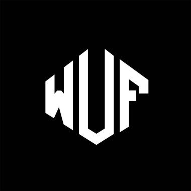 WUF letter logo design with polygon shape. WUF polygon and cube shape logo design. WUF hexagon vector logo template white and black colors. WUF monogram, business and real estate logo.