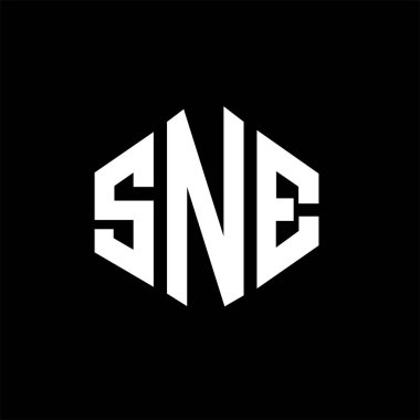 SNE letter logo design with polygon shape. SNE polygon and cube shape logo design. SNE hexagon vector logo template white and black colors. SNE monogram, business and real estate logo.