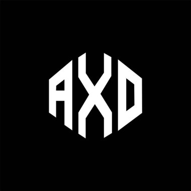 AXO letter logo design with polygon shape. AXO polygon and cube shape logo design. AXO hexagon vector logo template white and black colors. AXO monogram, business and real estate logo.