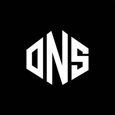 ONS letter logo design with polygon shape. ONS polygon and cube shape logo design. ONS hexagon vector logo template white and black colors. ONS monogram, business and real estate logo.
