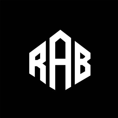 RAB letter logo design with polygon shape. RAB polygon and cube shape logo design. RAB hexagon vector logo template white and black colors. RAB monogram, business and real estate logo.