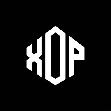 XOP letter logo design with polygon shape. XOP polygon and cube shape logo design. XOP hexagon vector logo template white and black colors. XOP monogram, business and real estate logo.