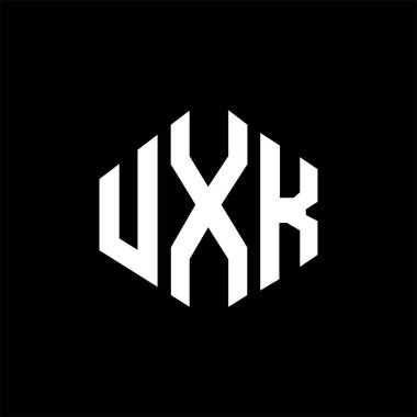 UXK letter logo design with polygon shape. UXK polygon and cube shape logo design. UXK hexagon vector logo template white and black colors. UXK monogram, business and real estate logo.