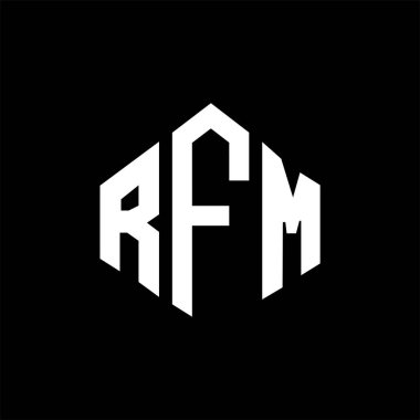 RFM letter logo design with polygon shape. RFM polygon and cube shape logo design. RFM hexagon vector logo template white and black colors. RFM monogram, business and real estate logo.