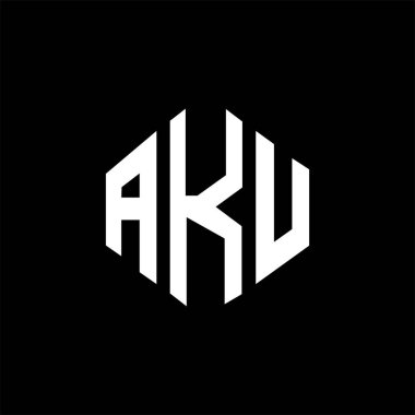 AKU letter logo design with polygon shape. AKU polygon and cube shape logo design. AKU hexagon vector logo template white and black colors. AKU monogram, business and real estate logo.