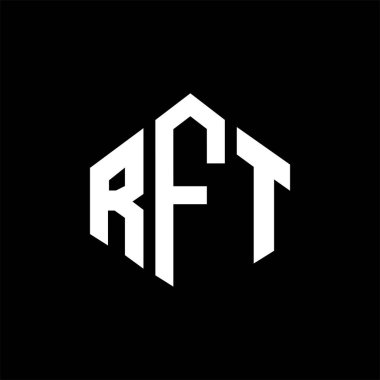 RFT letter logo design with polygon shape. RFT polygon and cube shape logo design. RFT hexagon vector logo template white and black colors. RFT monogram, business and real estate logo.