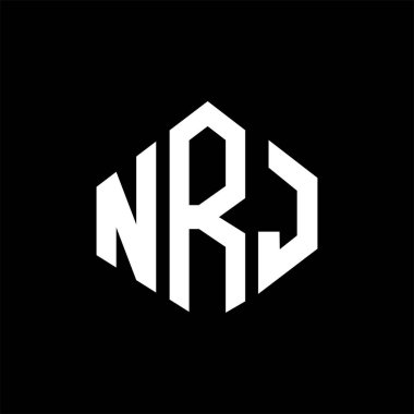 NRJ letter logo design with polygon shape. NRJ polygon and cube shape logo design. NRJ hexagon vector logo template white and black colors. NRJ monogram, business and real estate logo.