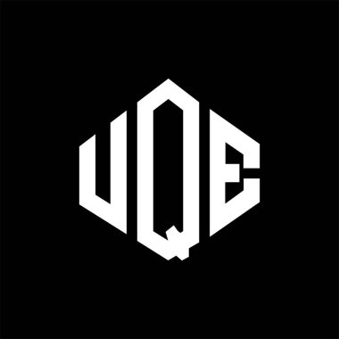 UQE letter logo design with polygon shape. UQE polygon and cube shape logo design. UQE hexagon vector logo template white and black colors. UQE monogram, business and real estate logo.