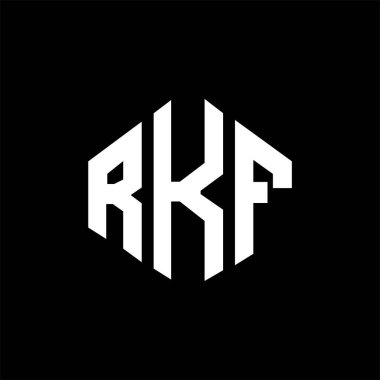 RKF letter logo design with polygon shape. RKF polygon and cube shape logo design. RKF hexagon vector logo template white and black colors. RKF monogram, business and real estate logo.